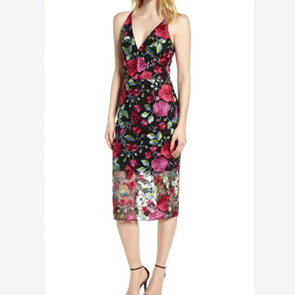 NWT Dress The population Aurora Sleeveless Floral Embroidered Midi Dress Sz XS - Picture 1 of 5